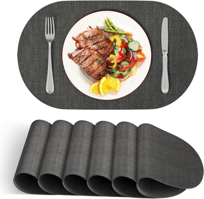 DOLOPL Large Placemats Set of 6, Oval Reversible Wipeable & Non-Slip Place Mats, Modern Faux