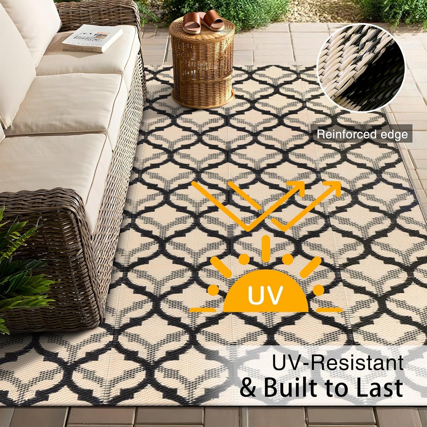 OLANLY Reversible Outdoor Rug 5x8 ft Clearance, Waterproof Outdoor Plastic Straw Rug with