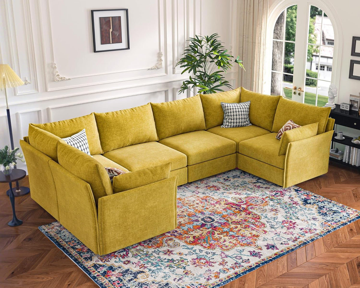 136.4" Oversized Modular Sectional Sofa, U Shaped Convertible Couch with Movable Ottoman, Large 7