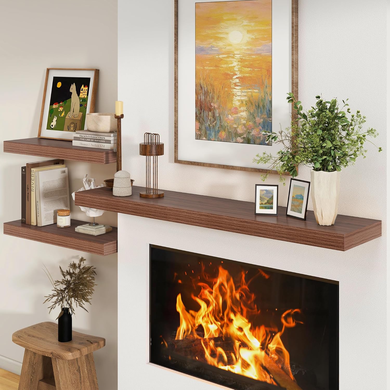Deep Floating Shelves for Wall - 55 Inch Wide x 12 Inch Deep Wall Shelves Set of 1 - Rustic Walnut