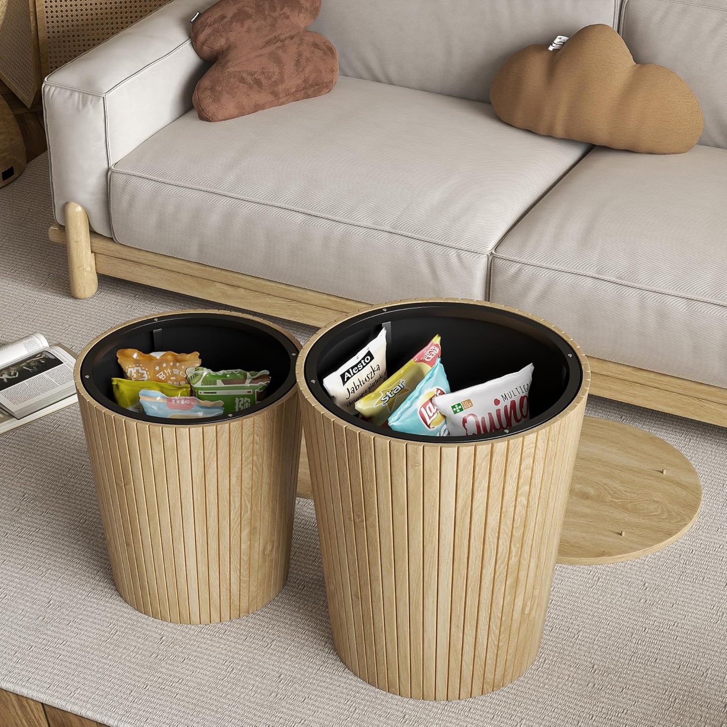 Round Coffee Table Set,2-Piece Modern Farmhouse Living Room End Table Set, Nesting Table Round