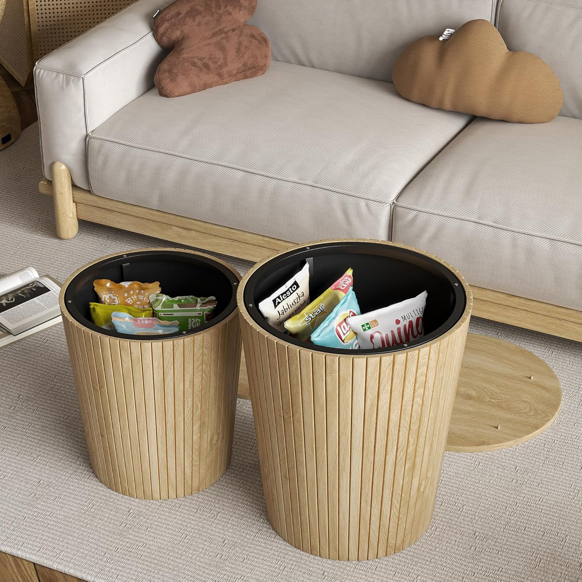 Round Coffee Table Set,2-Piece Modern Farmhouse Living Room End Table Set, Nesting Table Round