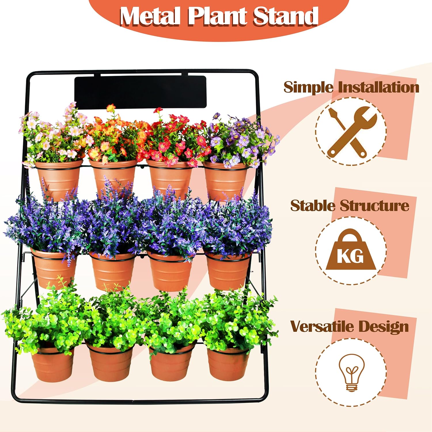 Sunnyglade 3-Tier Metal Plant Stand Rack Multiple Flower Pot Holder Shelf Ladder Plant Display