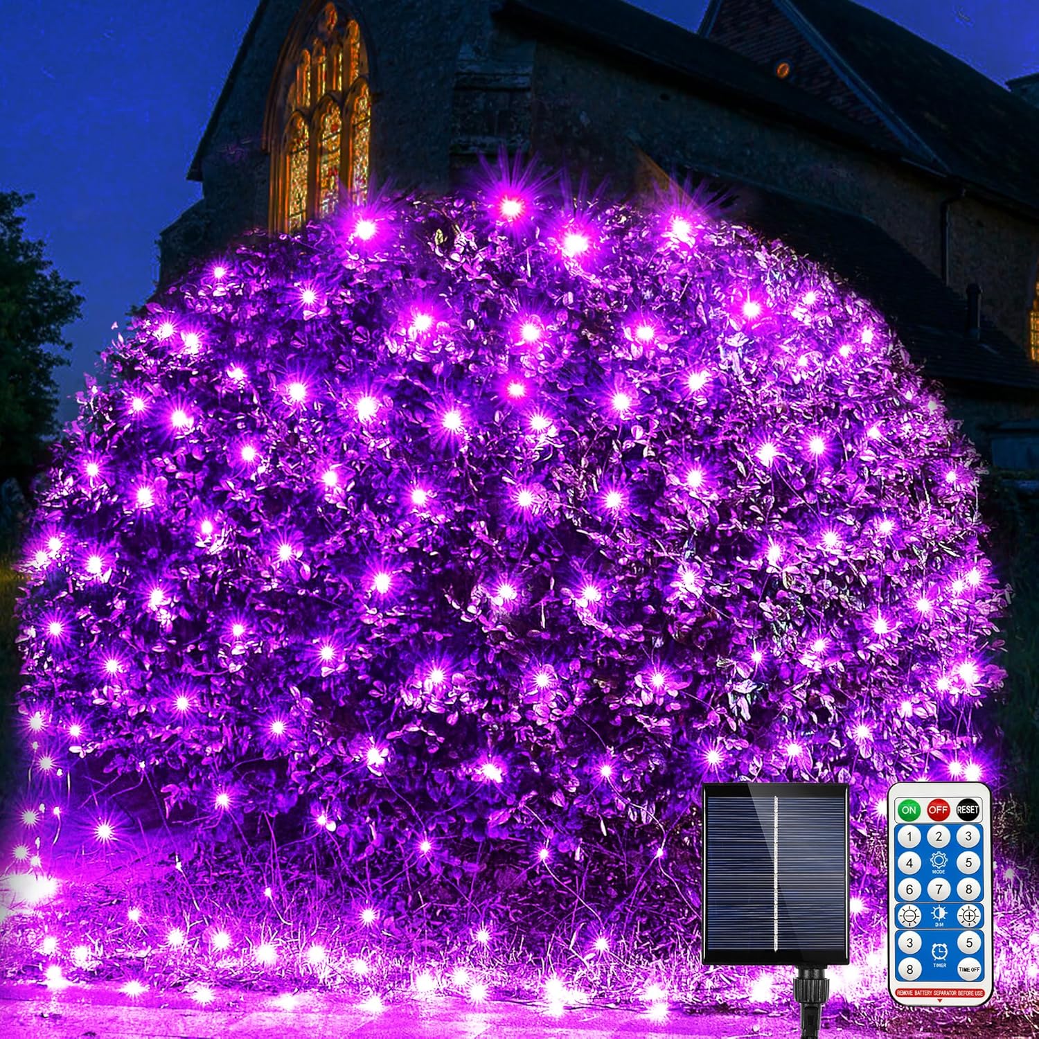 WBao Solar Halloween Lights Outdoor, 200LED 8.4ft x 5.2ft Halloween Net Lights with Remote, 8