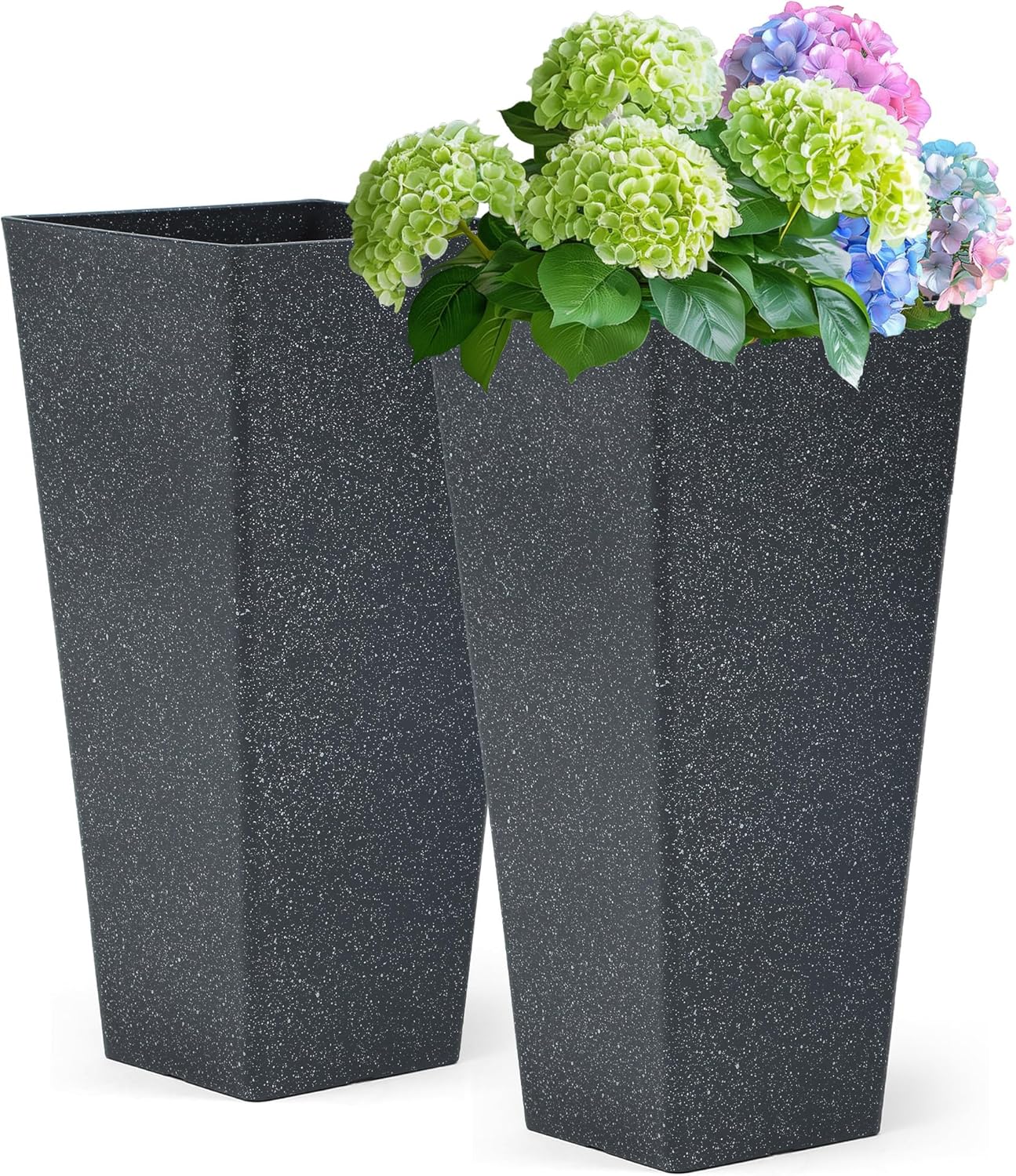 28" Large Tall Square Planters for Outdoor Plants, Set of 2 V-Shaped Planter Box with Black