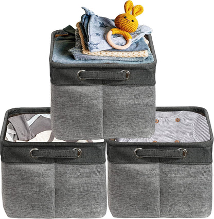 SIMPLE HOUSEWARE Large Fabric Storage Bin, 14.4" x 10" with Handles, 3-Pack, Foldable Organizer for