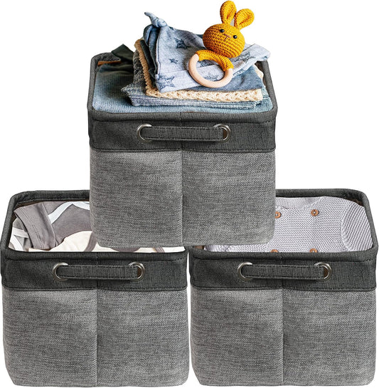 SIMPLE HOUSEWARE Large Fabric Storage Bin, 14.4" x 10" with Handles, 3-Pack, Foldable Organizer for