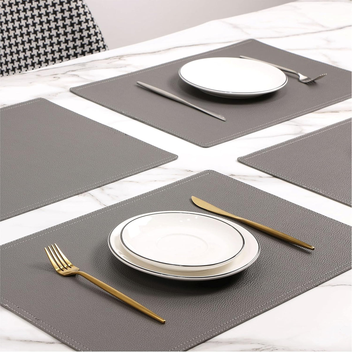 Set of 8 Faux Leather Placemats, PU Mats - Waterproof, Stain & Heat Resistant, Non-Slip, Easy to