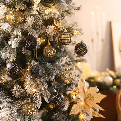 Valery Madelyn Ornaments for Christmas Trees, 16ct 2.36 Inches Black and Gold Shatterproof