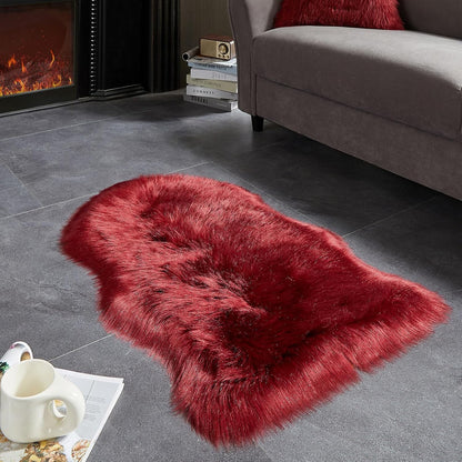 AMTOVO Faux Fur Rug, Burgundy Small Area Rug, Fluffy Sheepskin Rug, Fuzzy Ultra Soft 2 x 3 ft Shag