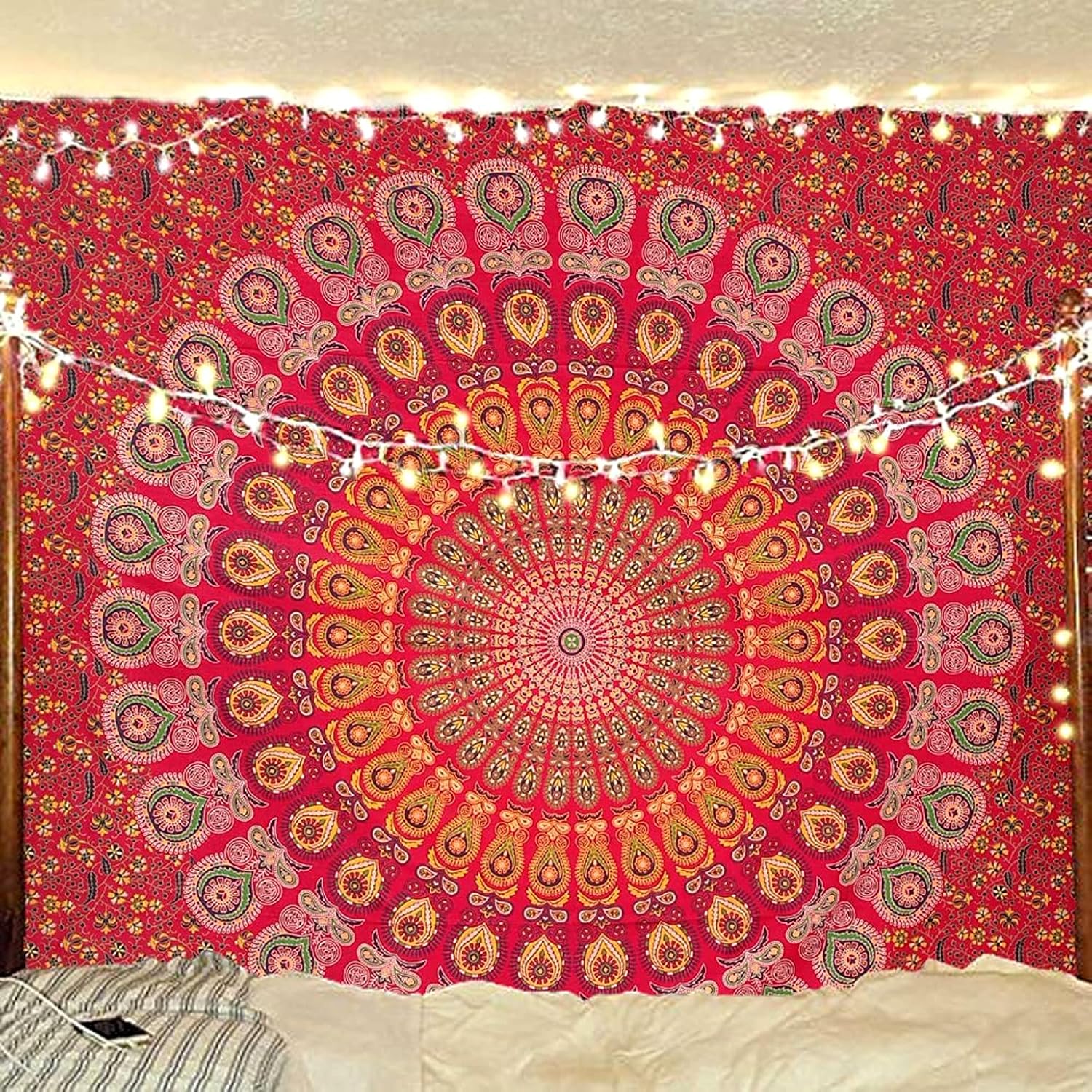 raajsee Red Tapestry Mandala Wall Hangings, Indian Cotton Beach Throw Blanket, Hippie Tapestries