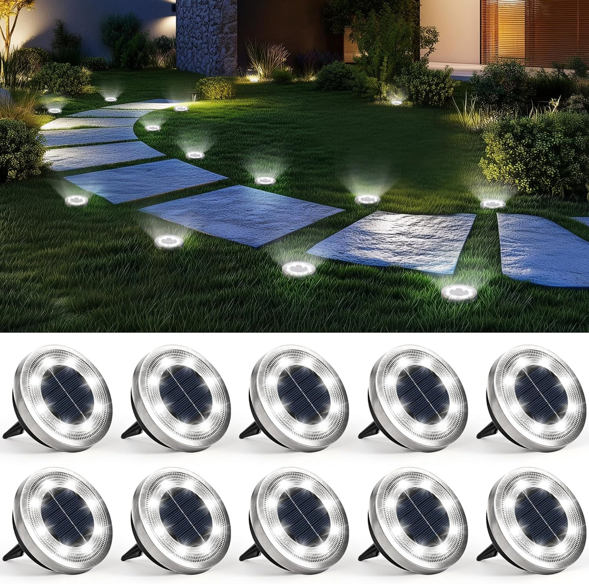 SOLPEX 10 Pack Solar Ground Lights Outdoor Waterproof, Solar Powered Pathway Lights, Landscape