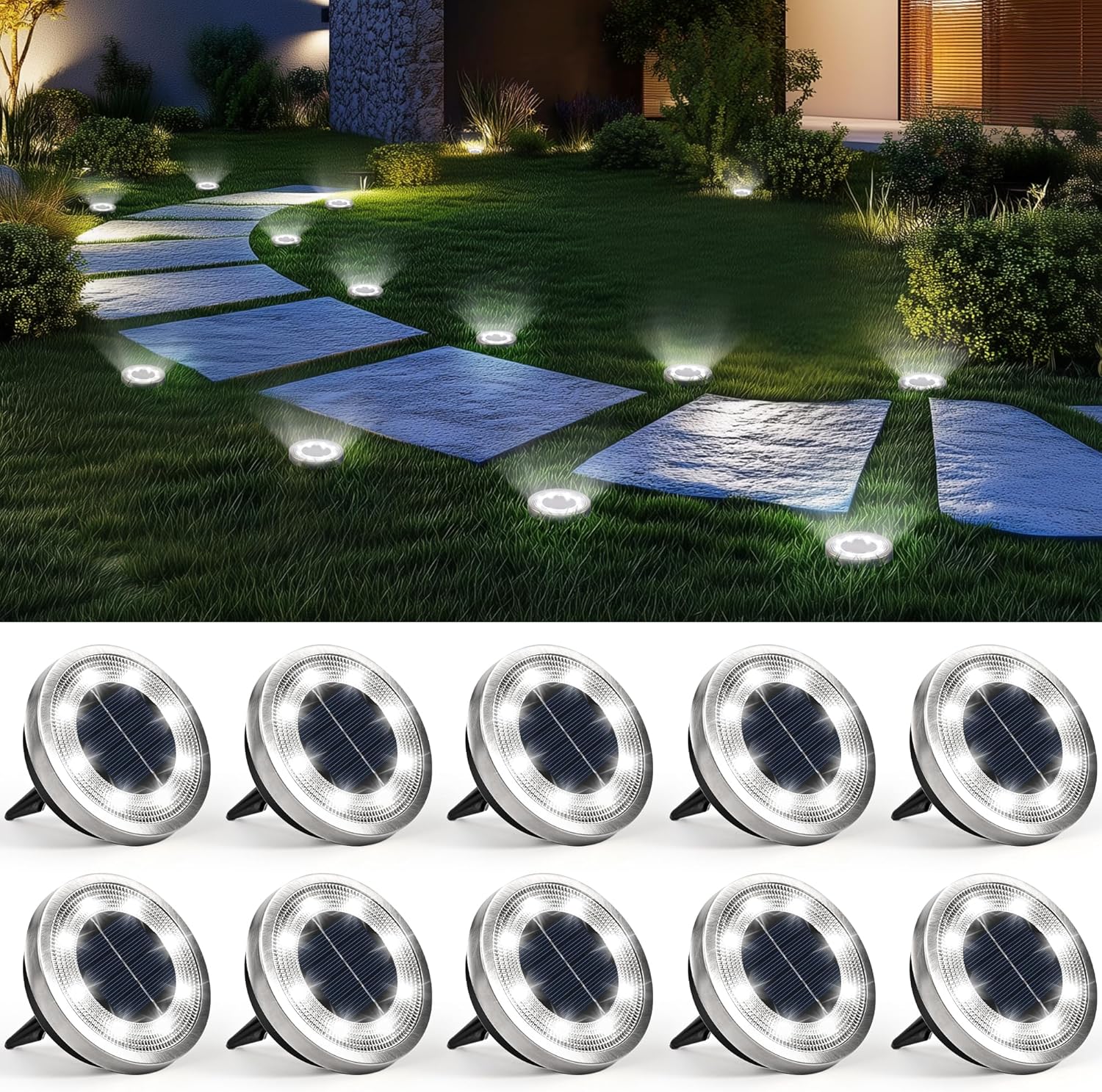 SOLPEX 10 Pack Solar Ground Lights Outdoor Waterproof, Solar Powered Pathway Lights, Landscape