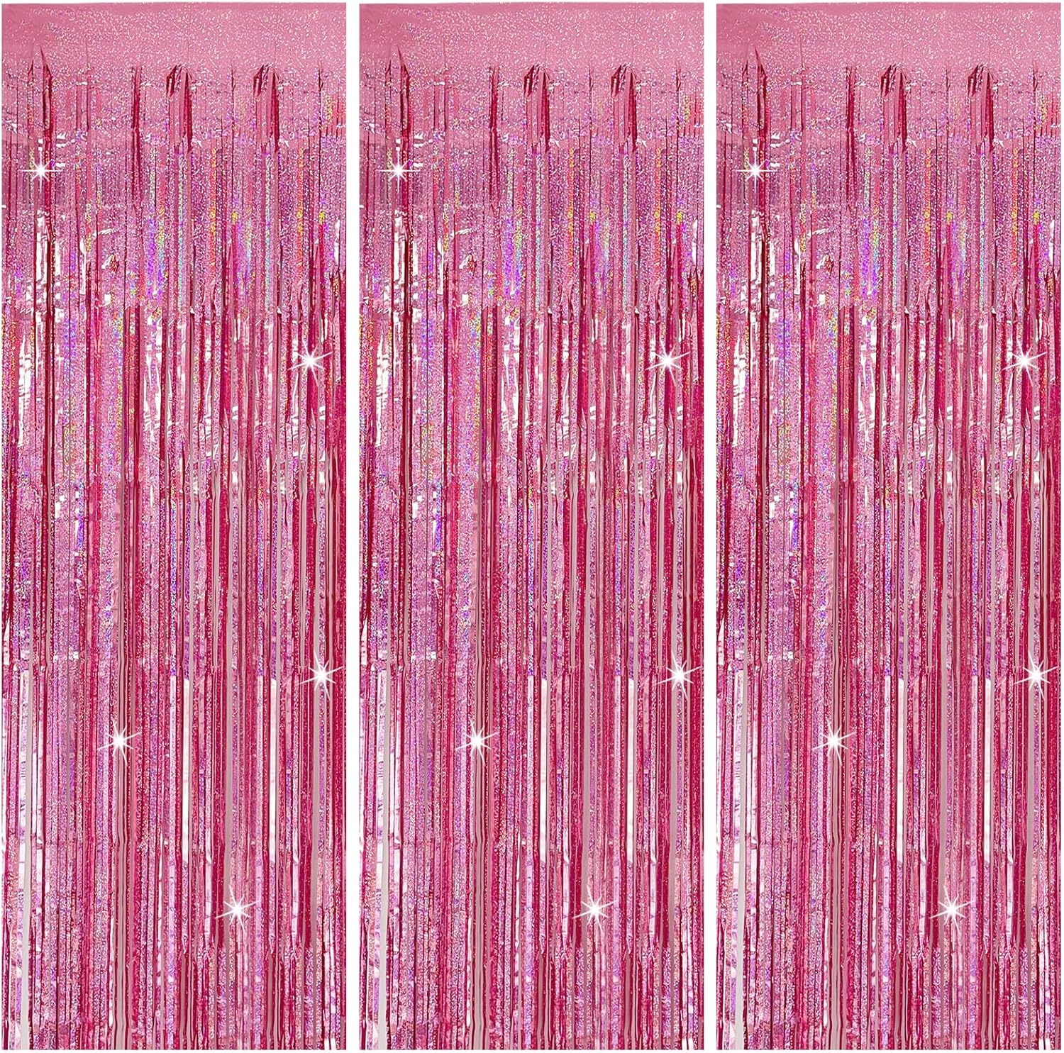 3 Pack Pink Backdrop Party Decorations Tinsel Curtain Party Backdrop Foil Fringe Birthday