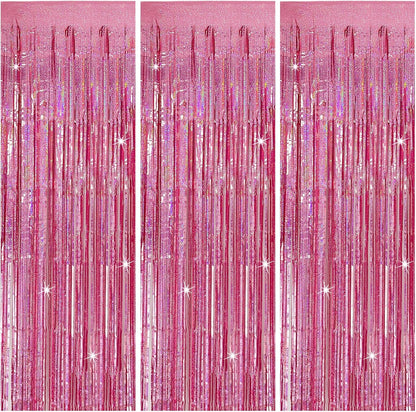 3 Pack Pink Backdrop Party Decorations Tinsel Curtain Party Backdrop Foil Fringe Birthday