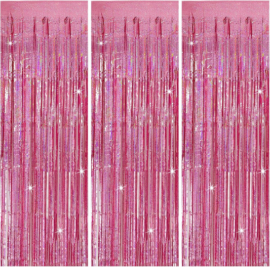 3 Pack Pink Backdrop Party Decorations Tinsel Curtain Party Backdrop Foil Fringe Birthday