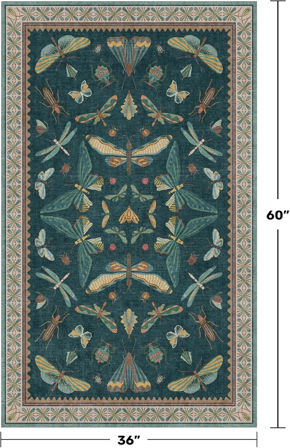 Teal 3x5 Entryway Rug - Door Rug Indoor for Large Kitchen, Living Room, Washable Low Pile Insect
