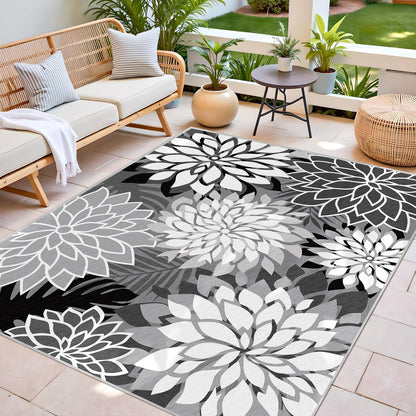 Indoor Outdoor Area Rug Washable Multicolored Rug Tropical Botanical Modern Floral Indoor Outdoor