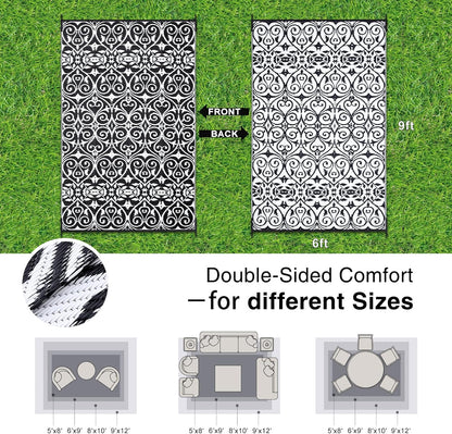 OLANLY Outdoor Rug Waterproof 6x9 ft Clearance, Reversible Outdoor Plastic Straw Rug with Floral
