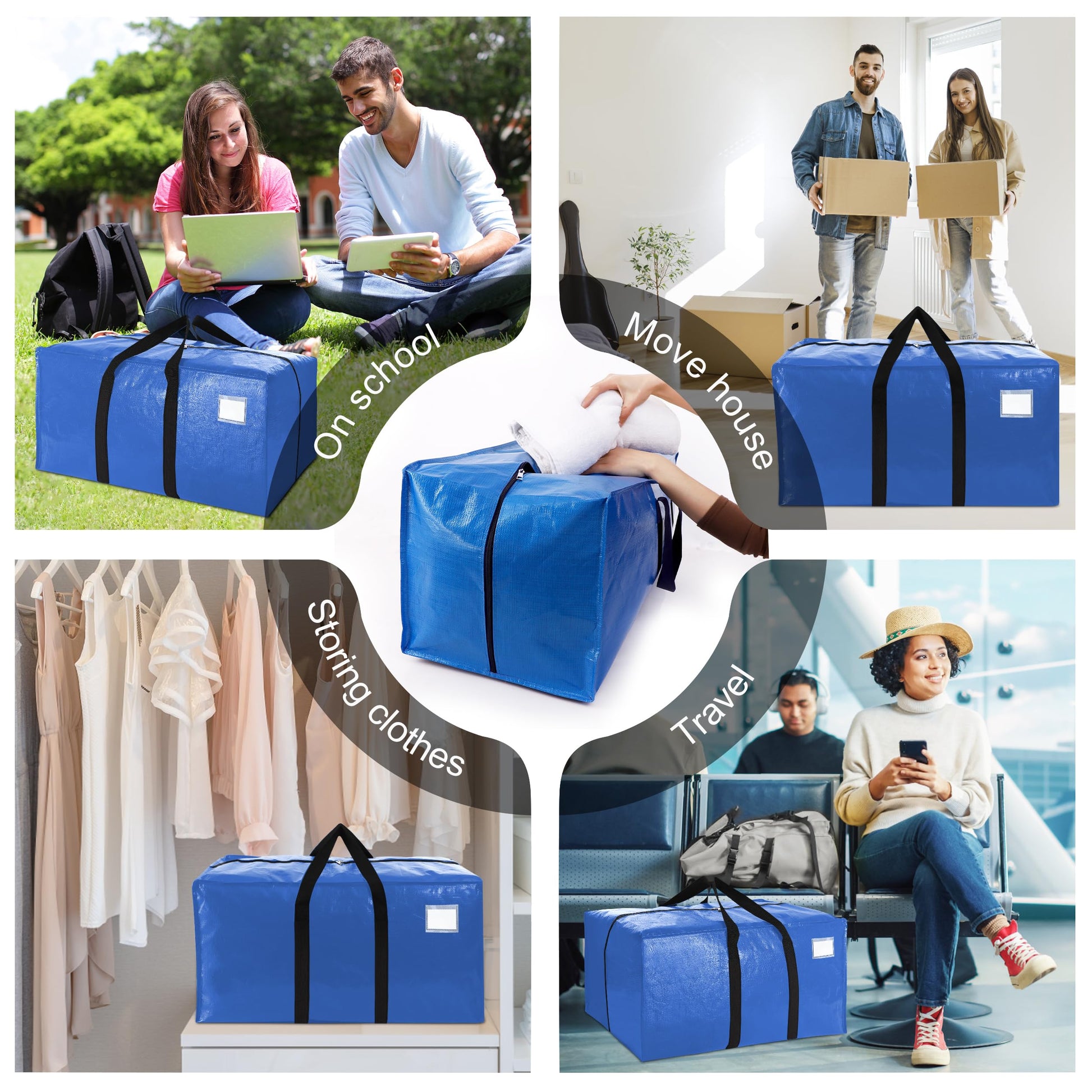 VELVETSURE 12 Pack Heavy Duty Extra Large Moving Bags W/Backpack Straps - Strong Handles & Zippers