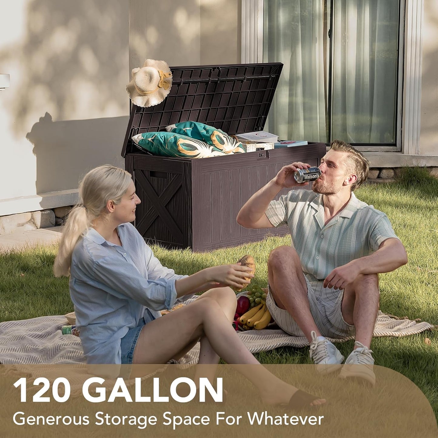 Devoko 120 Gallon Deck Box Resin Outdoor Storage Box Waterproof for Patio, Large Outdoor Storage