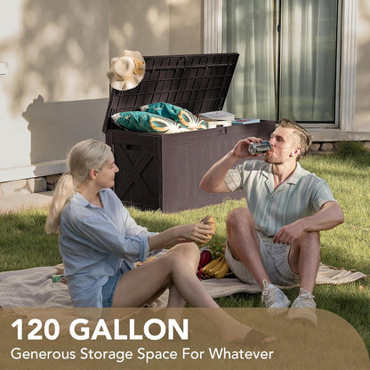 Devoko 120 Gallon Deck Box Resin Outdoor Storage Box Waterproof for Patio, Large Outdoor Storage
