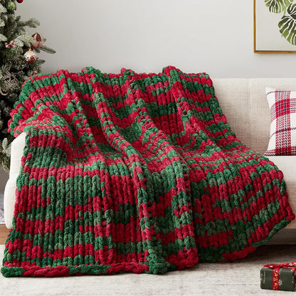 Chunky Knit Throw Blanket, 60''*80'' Knitted Throw Chenille Yarn for Bed Couch, Handmade Stripe