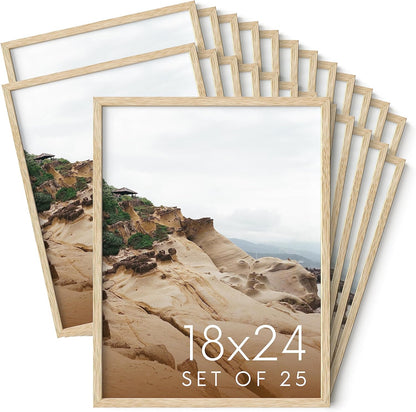Haus and Hues 18x24 Natural Oak Wood Picture Frames Set of 25 - Premium Bulk Picture Frames 12x16