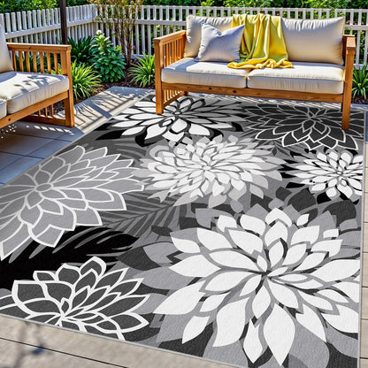 Indoor Outdoor Area Rug Washable Multicolored Rug Tropical Botanical Modern Floral Indoor Outdoor