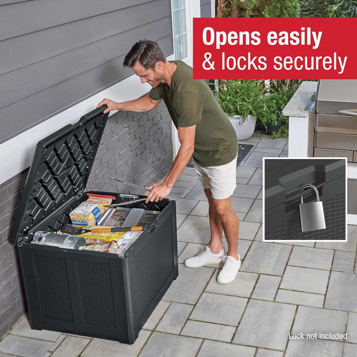Rubbermaid Medium Resin Outdoor Storage Deck Box (74 Gal), Weather Resistant, Black, Deck