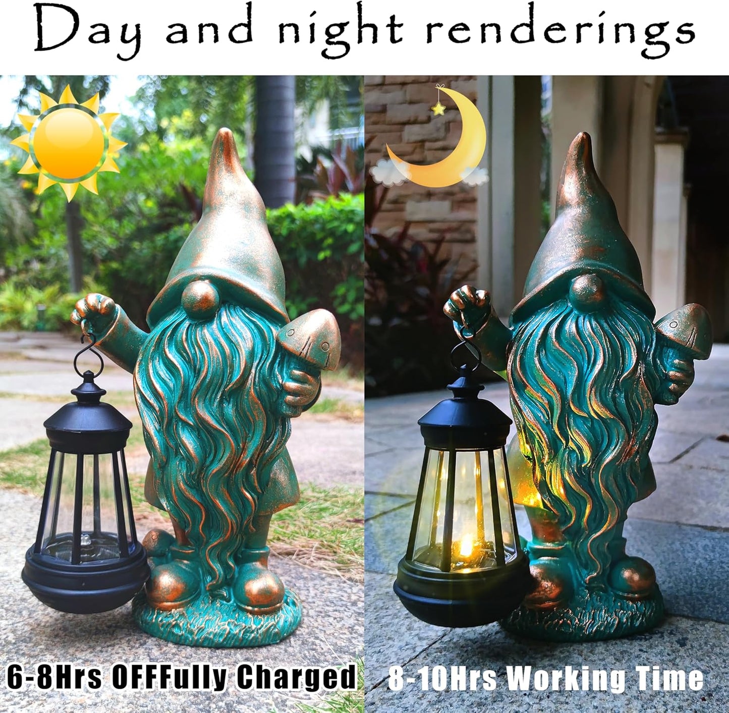 JOYBEE Garden Statues Gnomes with Solar Lantern Outdoor Decor-Gnomes Solar Figurines Lights