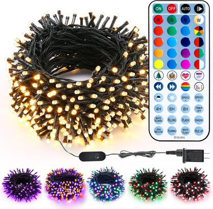 BrizLabs RGBW Christmas Lights, 98.5FT 300 LED Color Changing Halloween String Lights with Remote