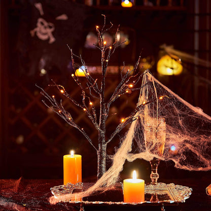 Hairui Lighted Tabletop Black Glittered Spooky Tree with Orange Lights 24 LED 18 Inches for