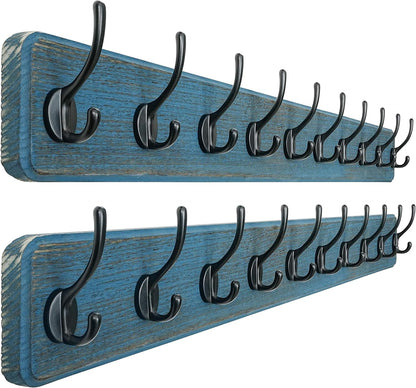 Dseap Coat Rack Wall: 38-1/4" Long, Patented, Heavy-Duty, 10-Double-Hooks Wooden Wall Mounted Coat