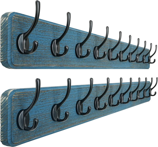Dseap Coat Rack Wall: 38-1/4" Long, Patented, Heavy-Duty, 10-Double-Hooks Wooden Wall Mounted Coat