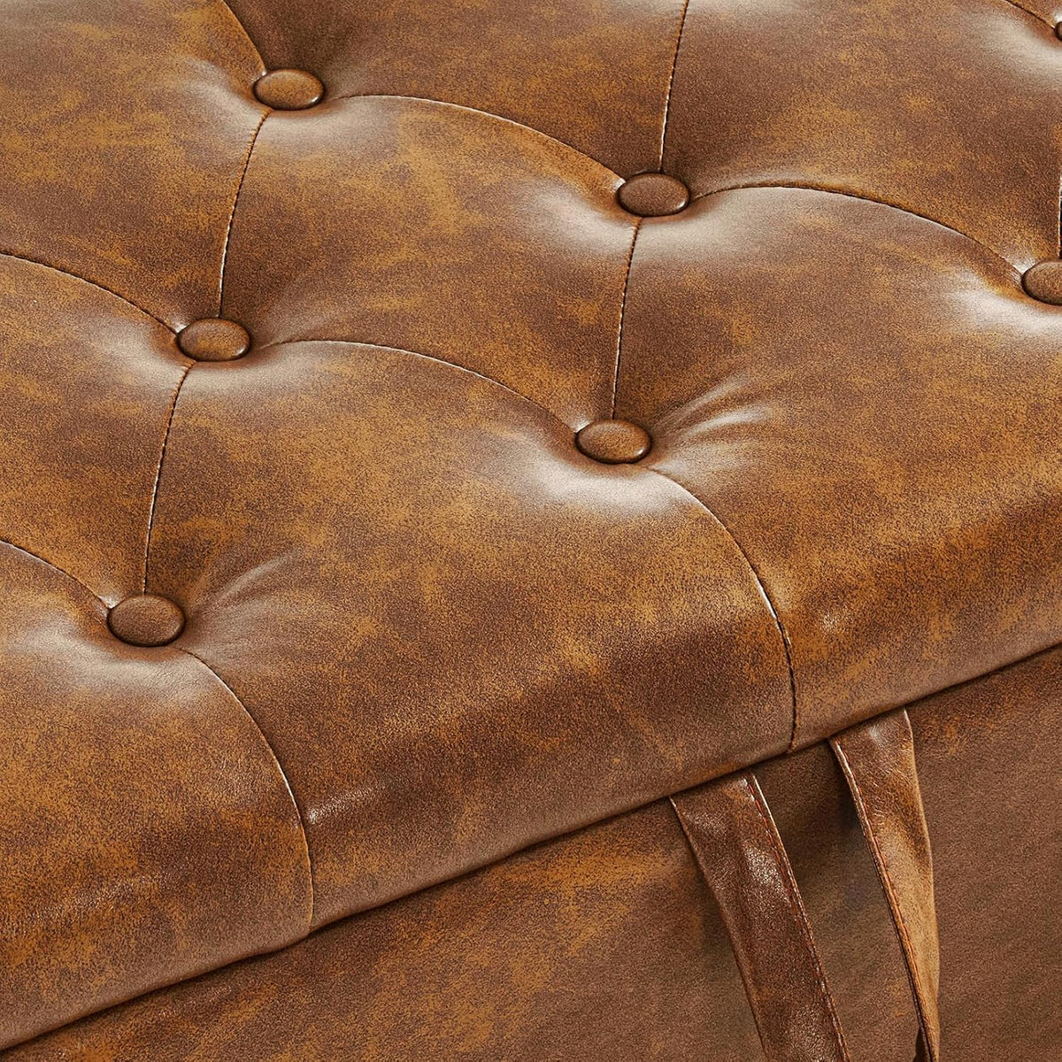 Furniliving Storage Ottoman Bench, Leather Benches End of Bed Bench with Solid Wood Legs