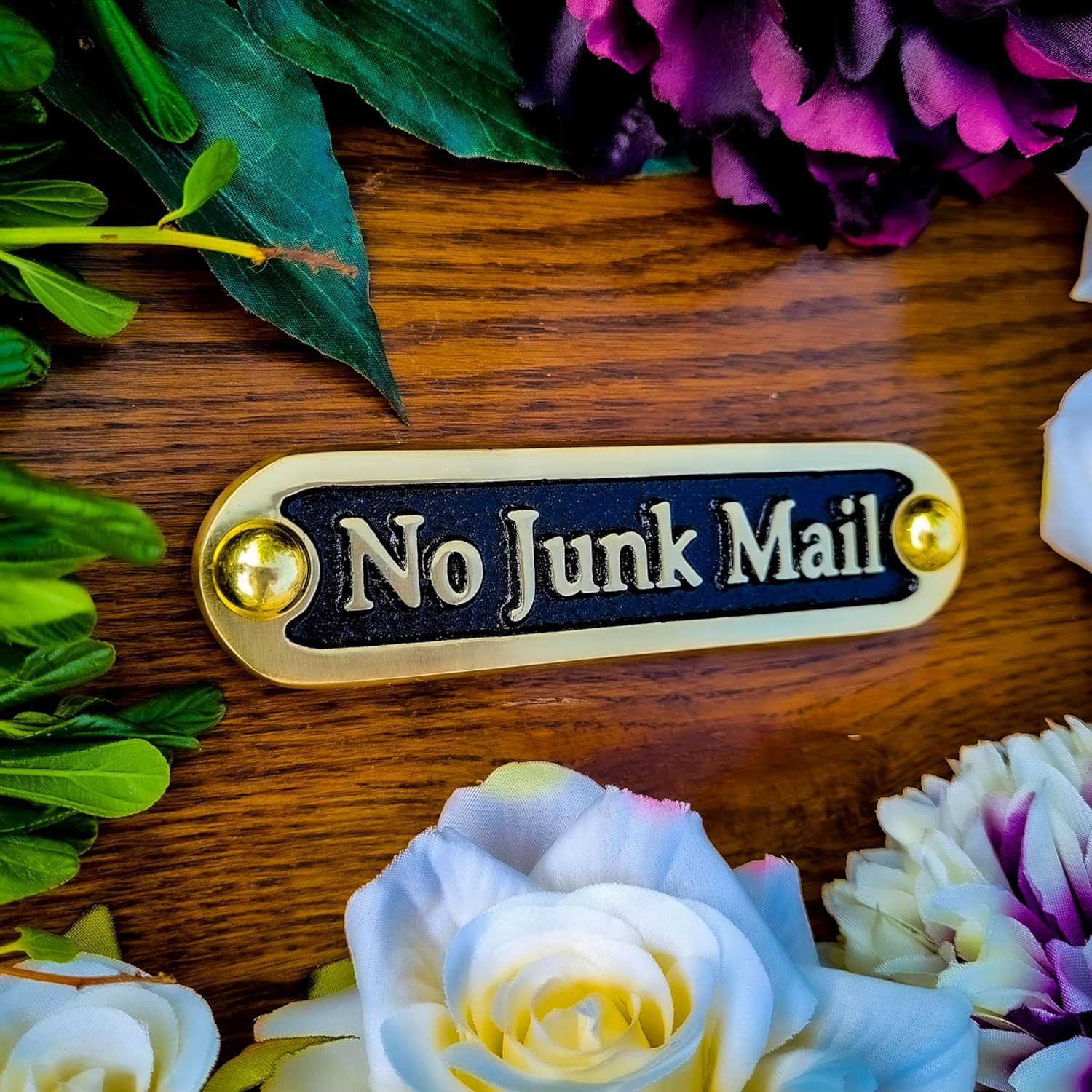 No Junk Mail Metal Brass Door Sign. Traditional Style Home Décor Wall Plaque Handmade By The Metal