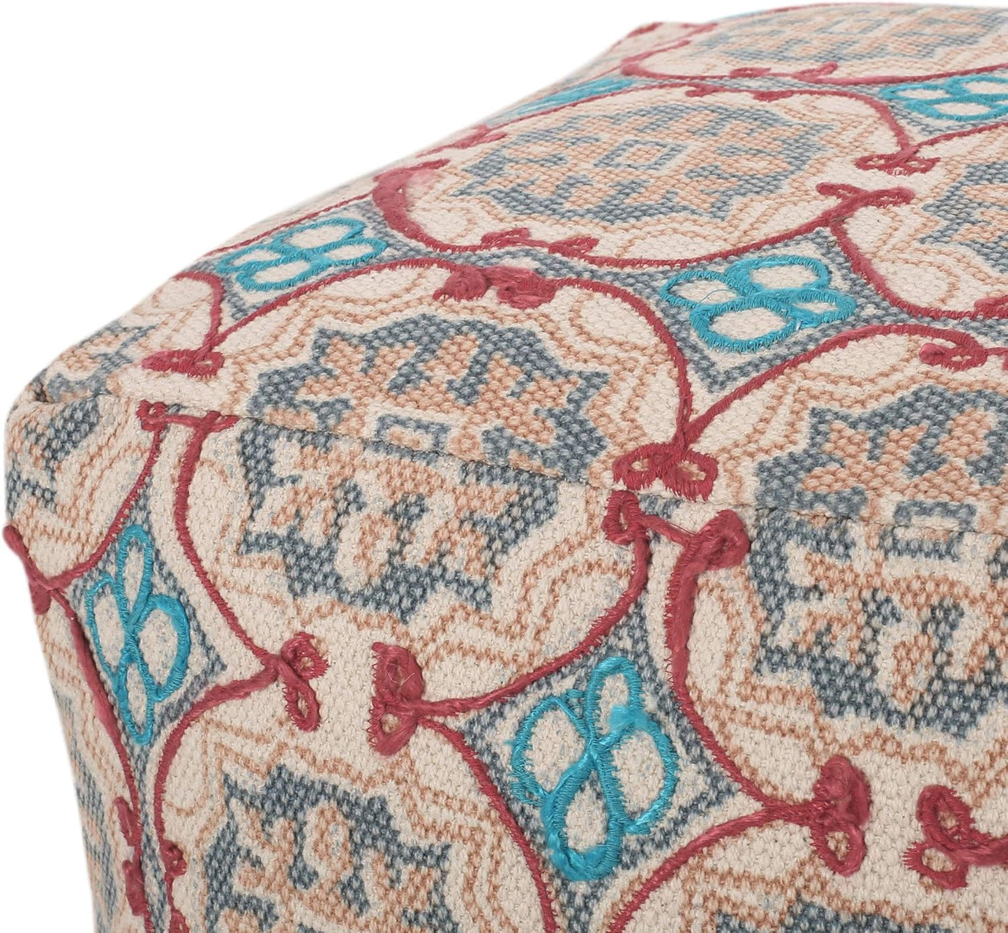 GDFStudio Boho Handmade Fabric Cube Pouf Ottoman Foot Stool - Bean Bag Floor Chair - Foot Rest