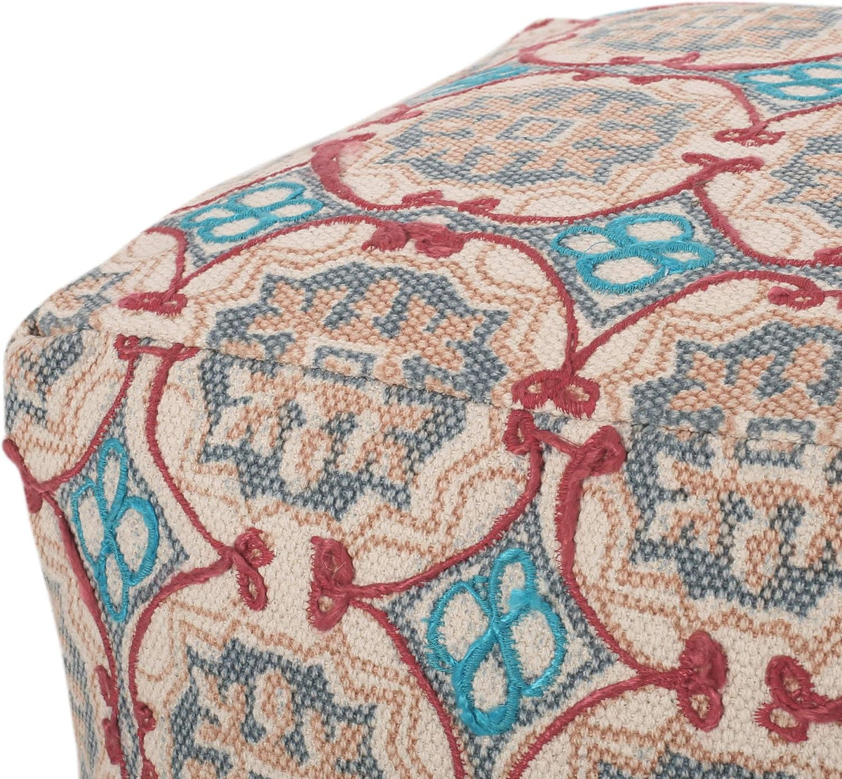 GDFStudio Boho Handmade Fabric Cube Pouf Ottoman Foot Stool - Bean Bag Floor Chair - Foot Rest