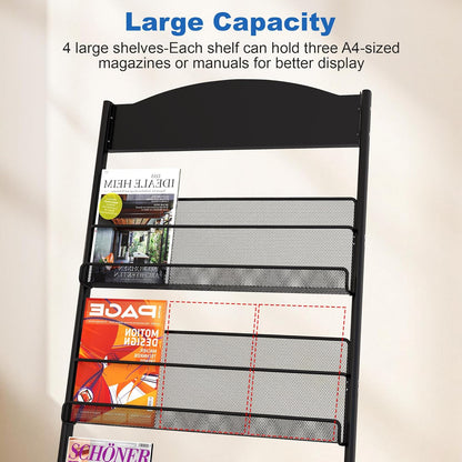 Brochure Display Stand 4 Layer Floor-Standing Magazine Rack Literature Newspaper Catalog Display