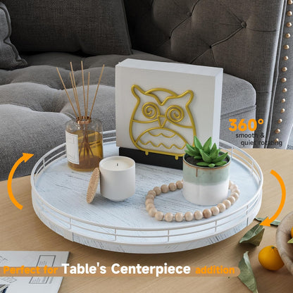 13" Oak Bathroom Vanity Tray Turntable for Perfume Candle, Round Wooden Decorative Tray for Kitchen