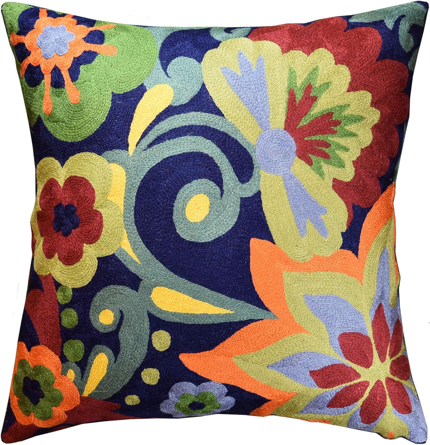 Blue Floral Pillow Cover | Navy Flower Throw Pillow | Outdoor Suzani Cushions | Hand Embroidered