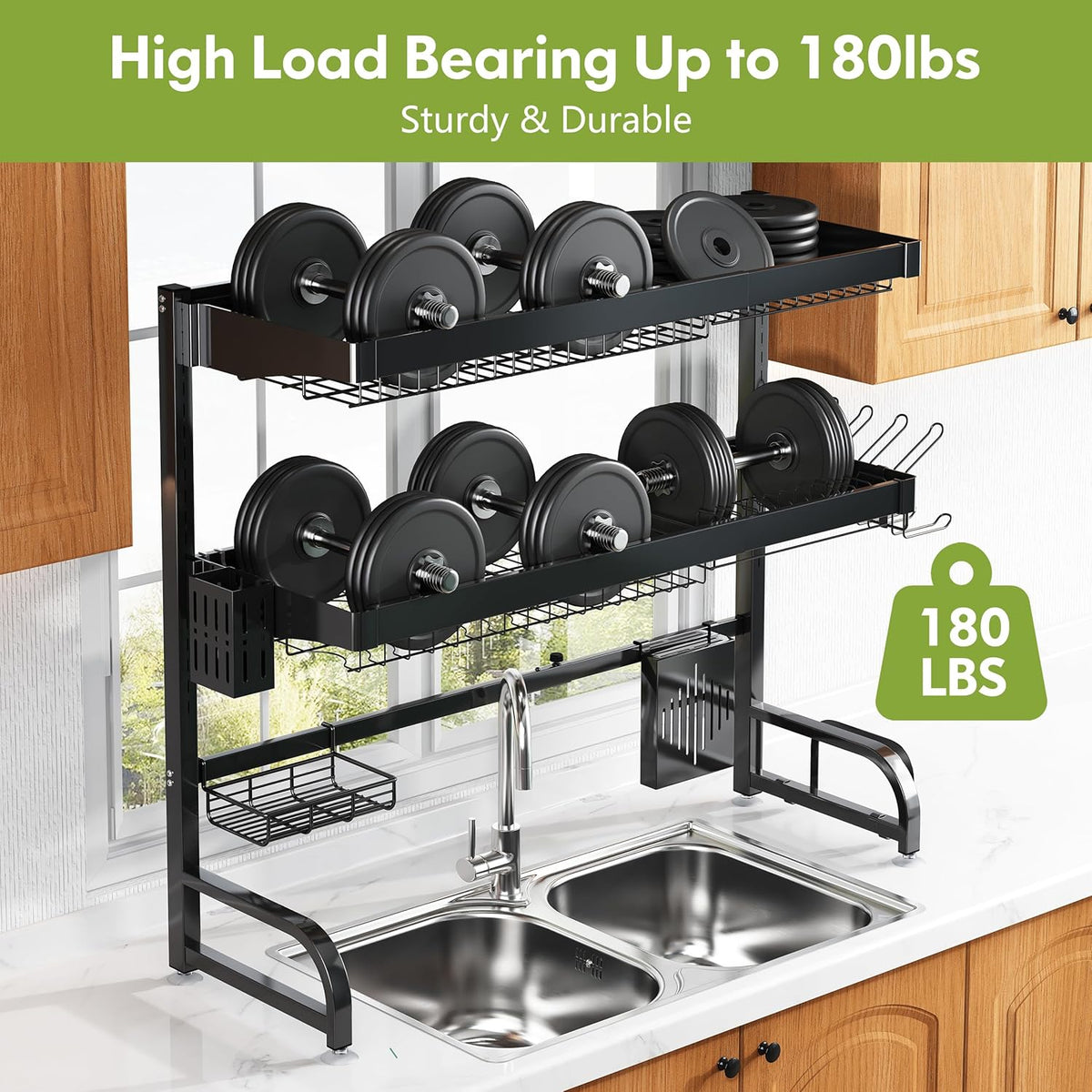 3 Tier Extra Large Stainless Steel Expandable Over The Sink Dish Drainer Drying Rack, Rust Proof