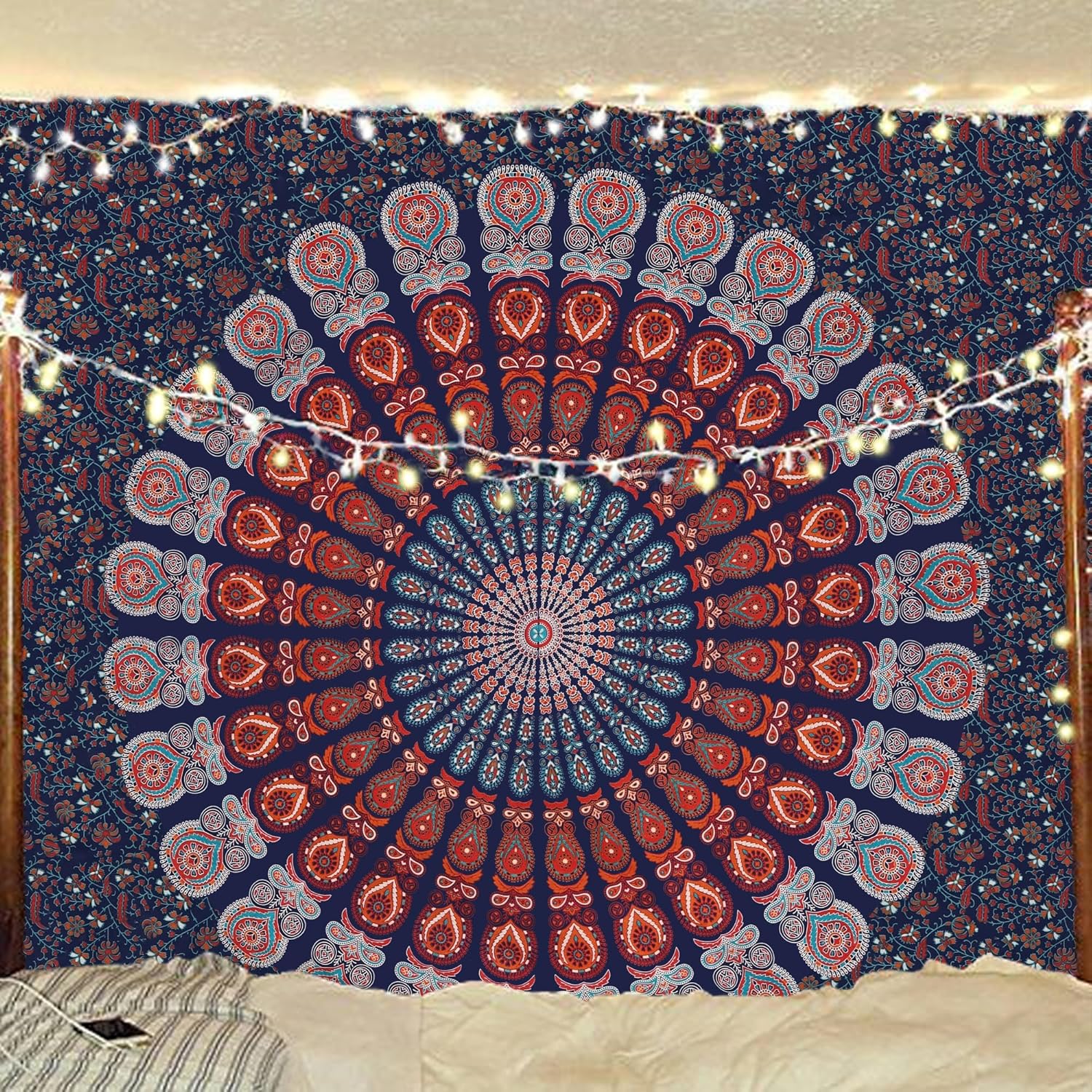 Bless International Handmade Indian hippie Bohemian Psychedelic Peacock Mandala Wall hanging