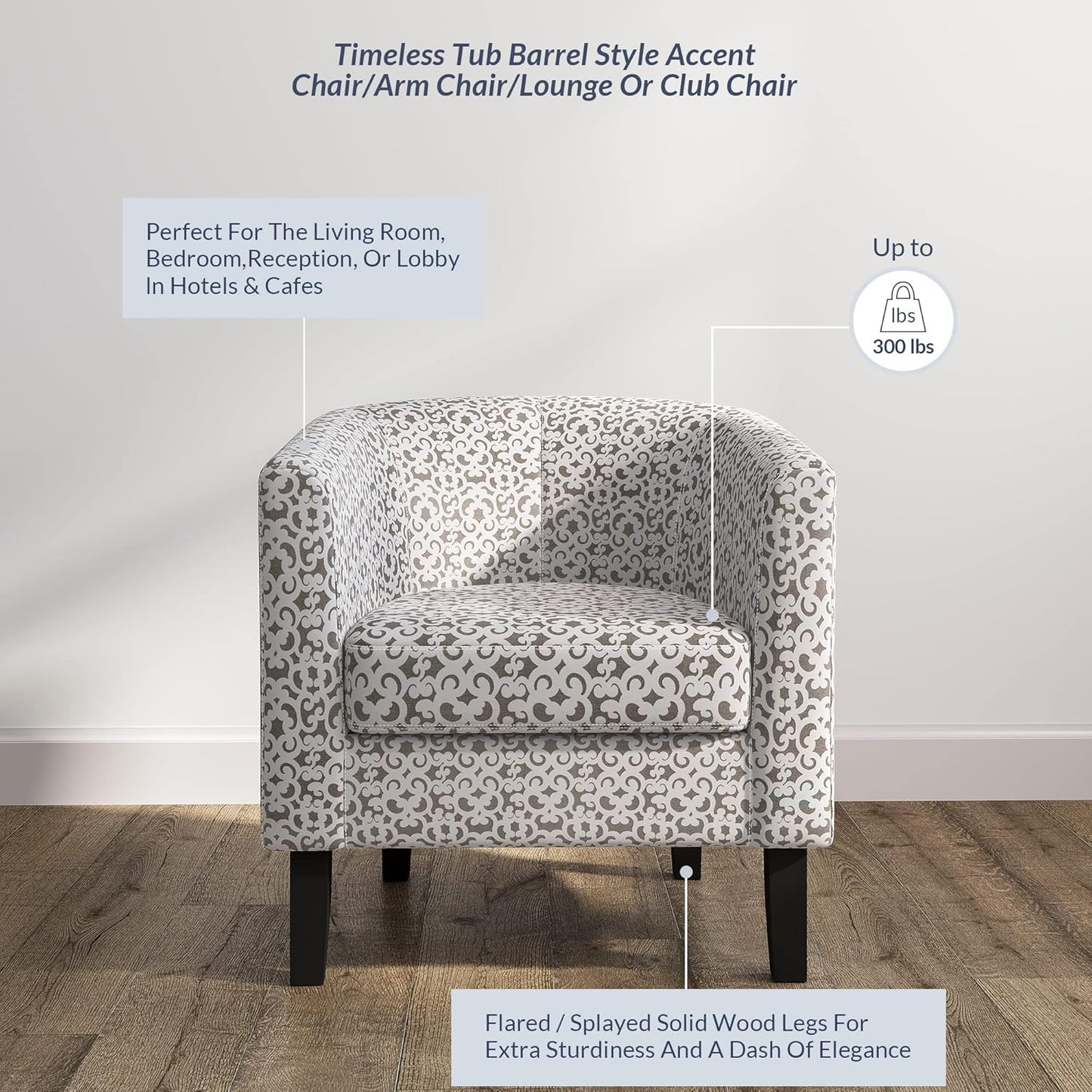 BELLEZE Accent Barrel Chair, Linen Round Chair Club Tub Sofa Corner Chair with Flared Legs and Cozy
