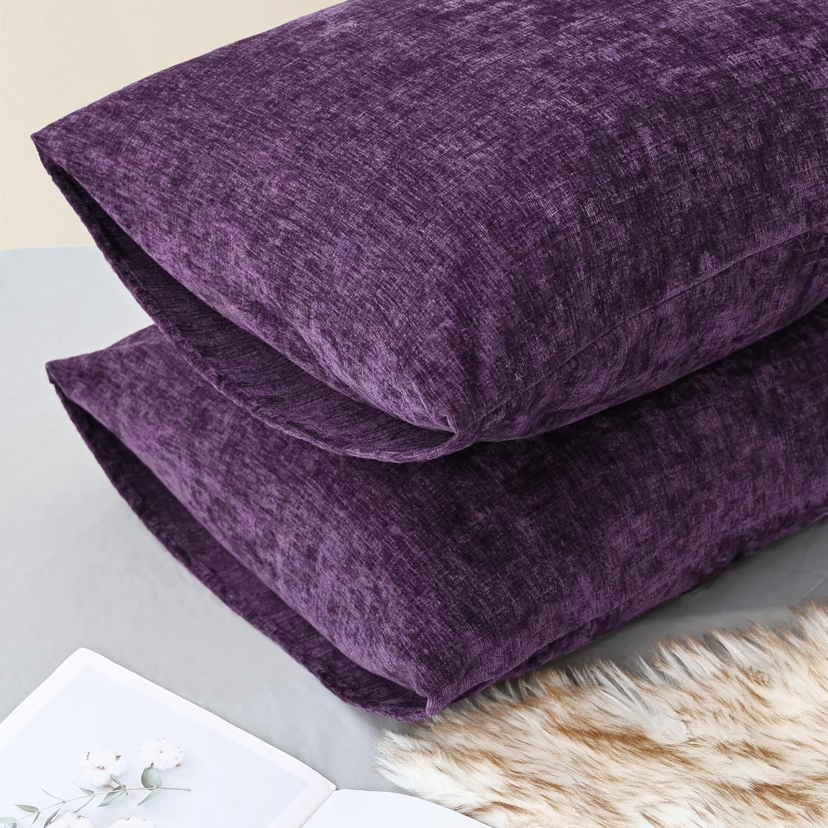 CaliTime Throw Pillow Covers Decorative 20 X 26 Inches Pack of 2 Cozy Chenille Standard Pillow