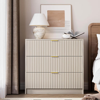 Fluted Dresser for Bedroom, 32 Inch Wide Nightstand with Large Drawer, 3 Drawer End Table for