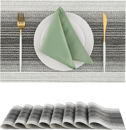 Leetaltree Black with White Woven Placemats Set of 8 - Heat Resistant Non-Slip Place mats for