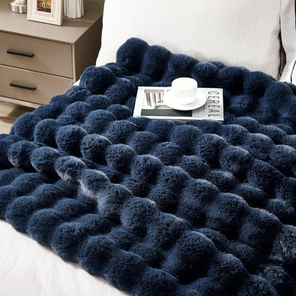 DREAMNINE Large Soft Thick Fuzzy Bubble Faux Rabbit Fur Blanket Full Size 70" x 80",Double Sided