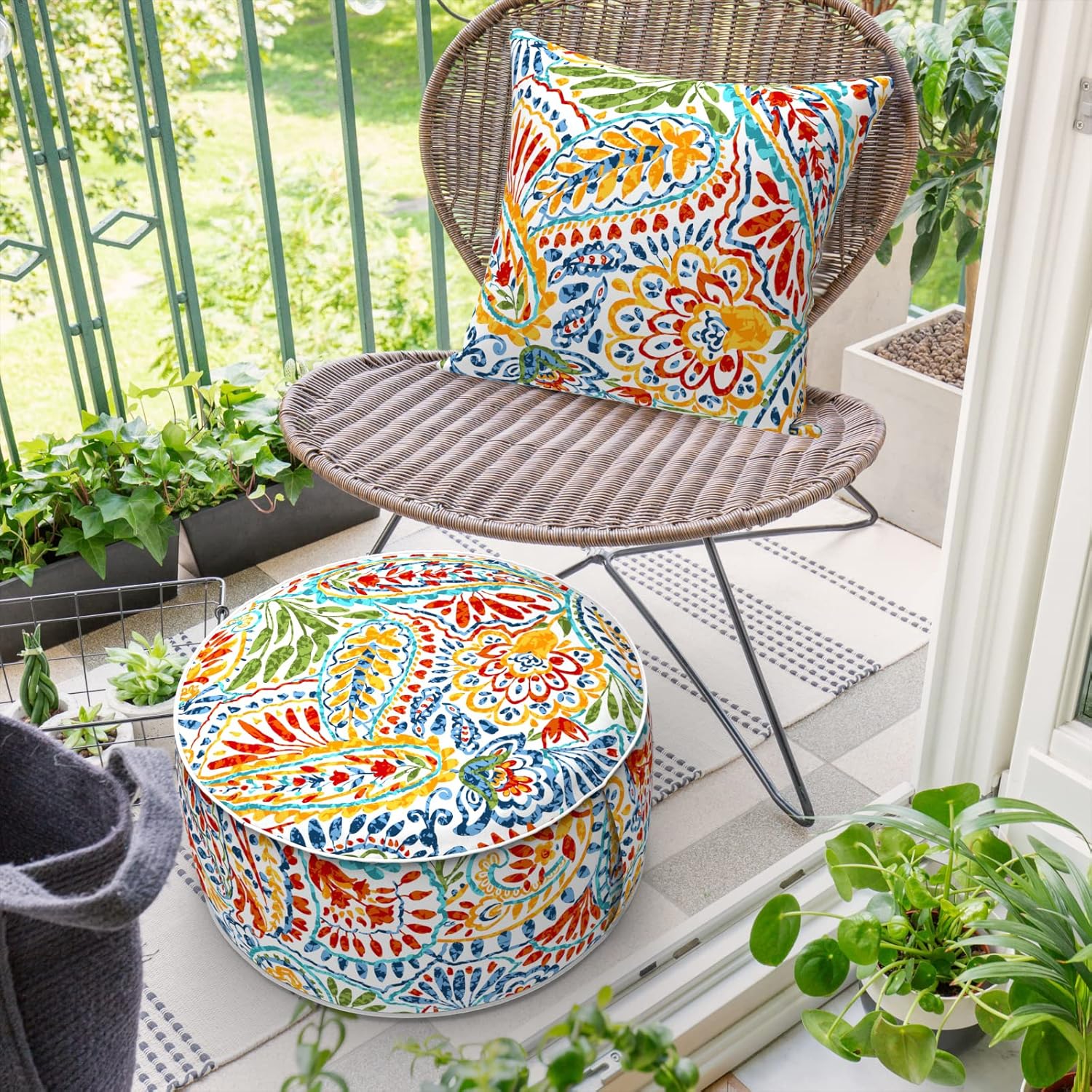 Inflatable Ottoman Stool D21 xH9 for Outdoor/Indoor Use, Water Repellent Patio Foot Rest Stool with